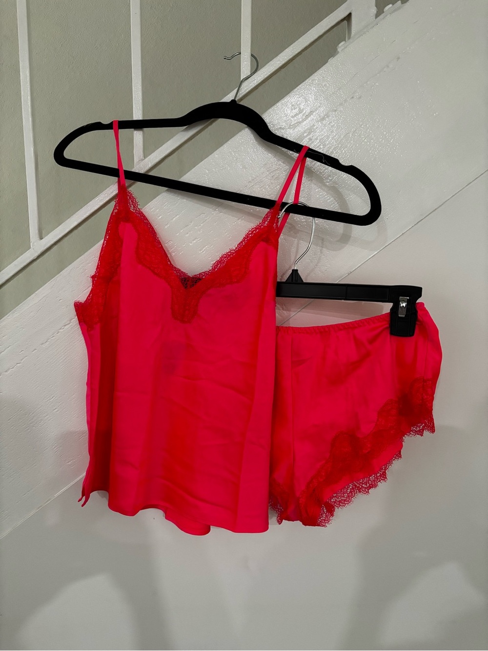 Victoria Secrets Lace Trim Camisole and Shorts Set - Hot Pink